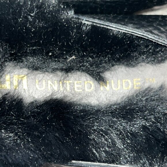 UNITED NUDE MIRROR LOW ROCKET HEEL FUR  POINTY TOE BLACK PEBBLE LEATHER MULE 36 - Picture 5 of 11